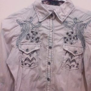 Roar women's button down w all kinds of bedazzle stones